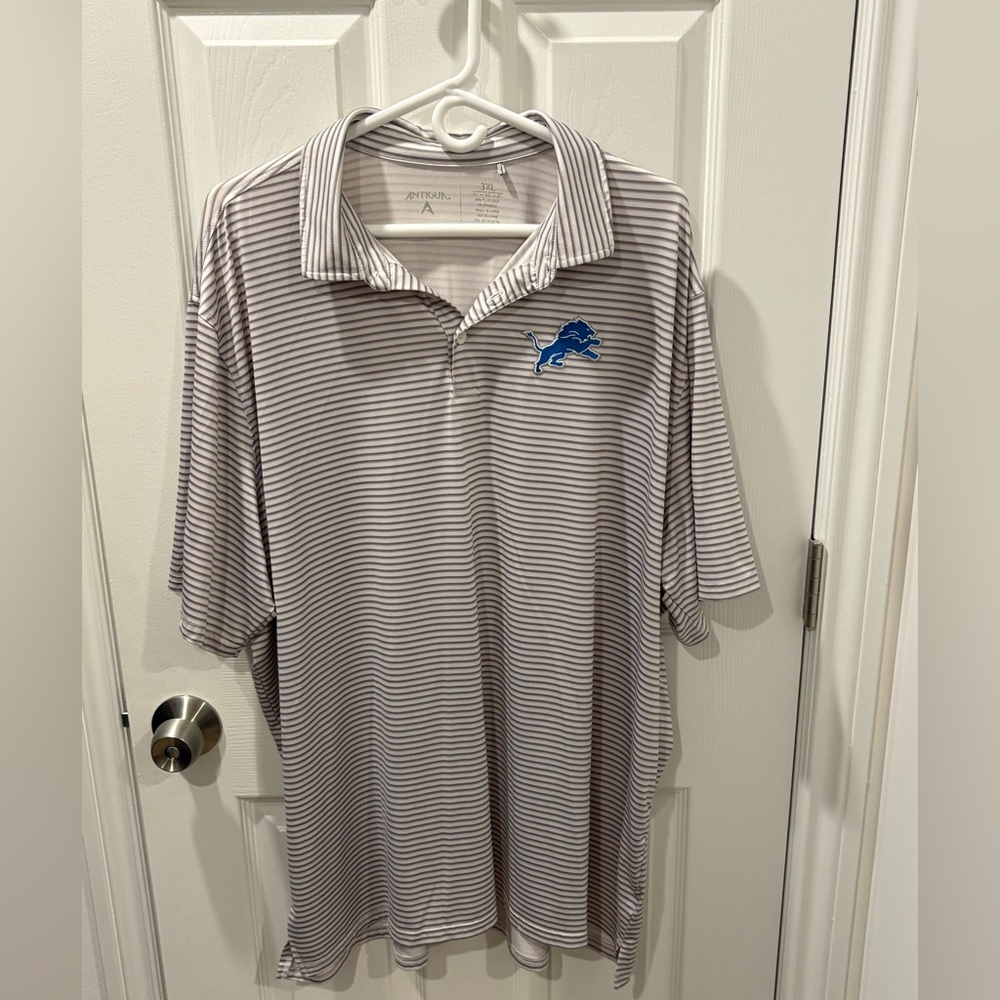 3XL Antigua Detroit Lions NFL Gray and White Striped Polo Shirt - Picture 2 of 8